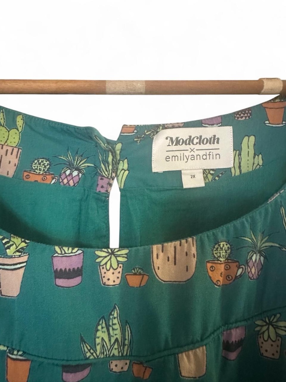 Modcloth Emily Fin Dress Day After Cactus Green Multicolor A-Line Cap Sleeve 2X - Picture 3 of 8
